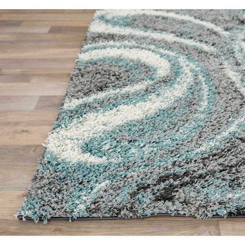 Farmerville Abstract Blue/Gray/Ivory Shag Area Rug, Rectangle 2' x 3'