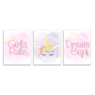 Filles, règle, rêve, grande étoile, couronne, licorne par Kim Allen - ensemble d'art textuel 3 pièces