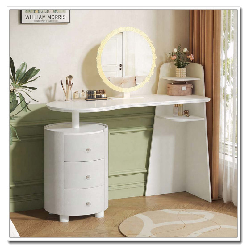 Coiffeuse avec miroir rond à DEL 3 couleurs