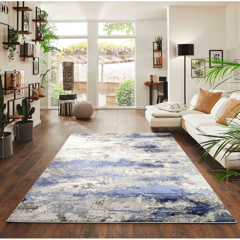 Abstract Power Loom Navy Area Rug, Rectangle 200 x 290cm