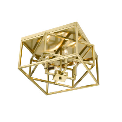Plafonnier encastré carré transitionnel doré 4 lumières