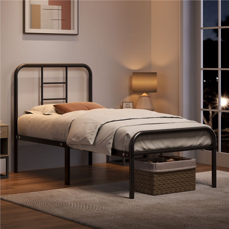 Metal-Framed Bed with High Headboard, Single (3'), Black