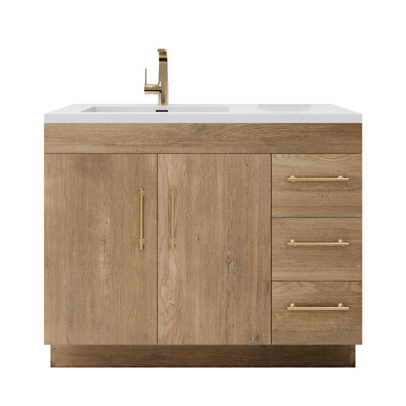 41.73228'' Single Bathroom Vanity with Acrylic Top, Teak Oak
