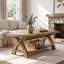 Table basse en bois massif avec tablette de rangement, table centrale rectangulaire rustique-1799882594