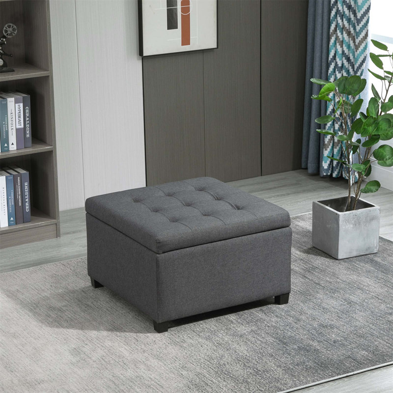 Repose-pieds capitonné polyvalent avec rangement spacieux et structure stable pour n'importe quelle pièce, Gris