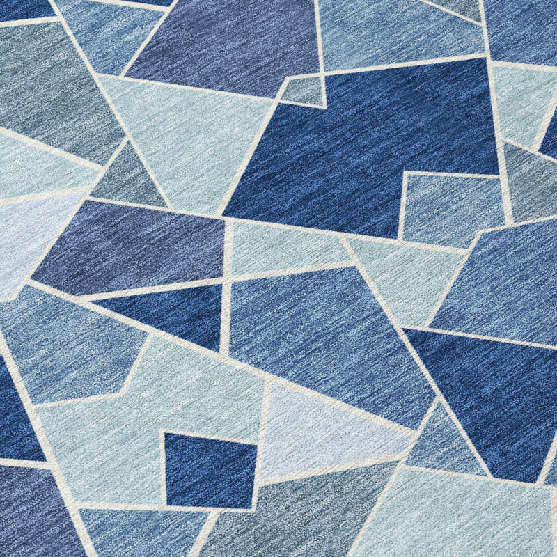 Machine Washable Indoor/Outdoor Chantille ACN2504 Geometric Rug, Navy, Rectangle 1'8" x 2'6"