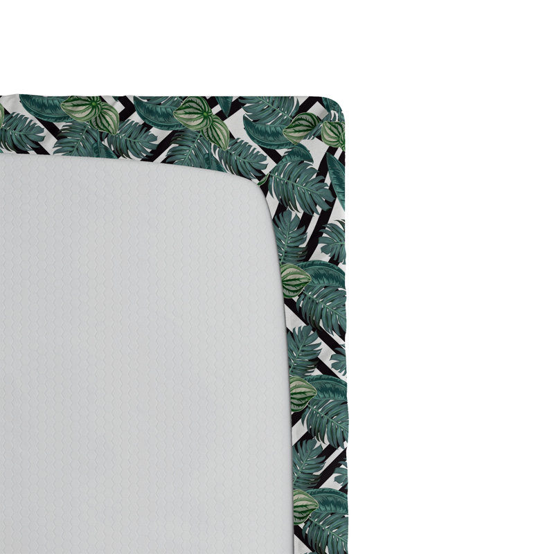 Ambesonne Nature Fitted Sheet Leaves Botanical Style Art, Queen Fitted Sheet, Gray/Teal/Black/White Floral