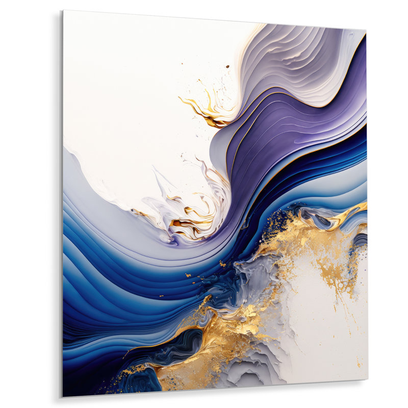 «Blue and Gold Splash Paint I», peinture sur toile, H 40 po x l 30 po, Toile tendue