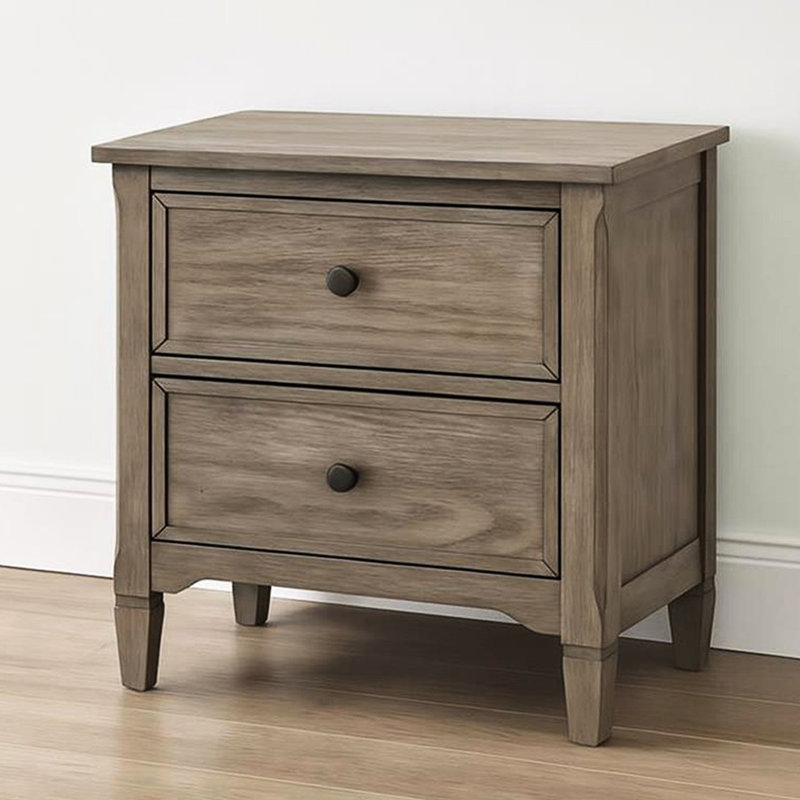2-Drawer Nightstand With Round Bronze Pull Knobs