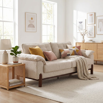 83.5" 3-Seater Modern Boucle Upholstered Sofa, Soft Textured Fabric Couch with Foam & Spring Cushions, Solid Wood Legs, Sturdy Frame, Comfortable Fami