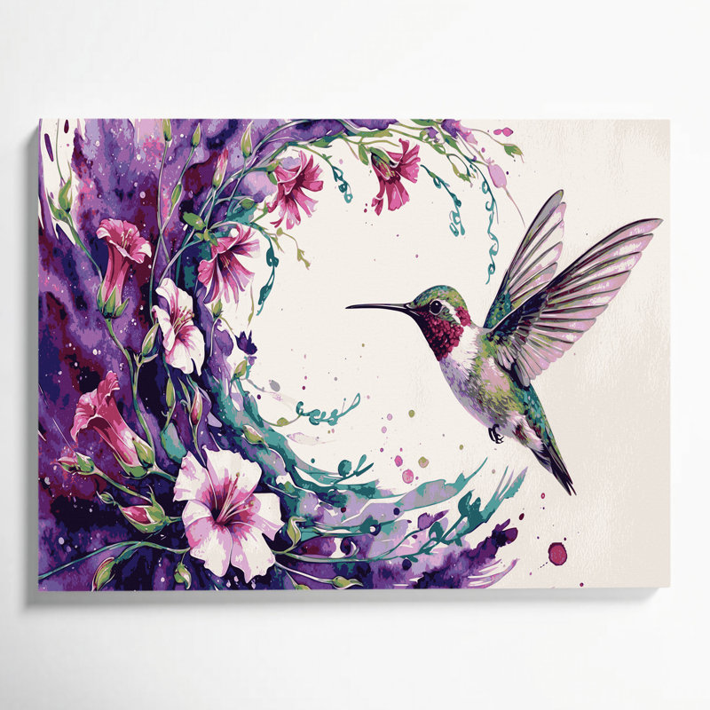 «Birds Ruby throated Hummingbird Beige», art mural sur toile, H 20 po x l 30 po
