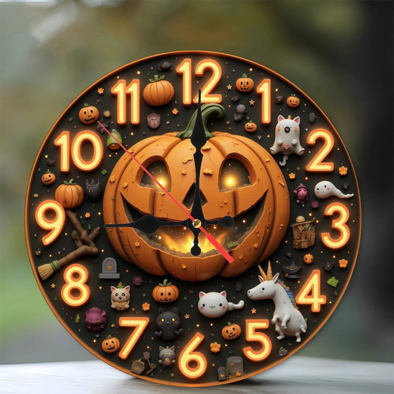 Halloween, horloge d'Halloween, citrouille, créatures mignonnes