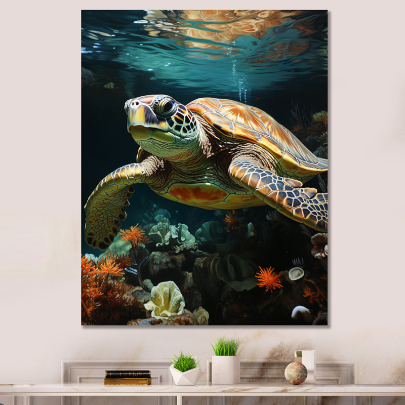 «Turtle Tranquility In The Ocean II», reproduction sur toile, H 44 po x l 34 po x P 1,5 po, Toile tendue