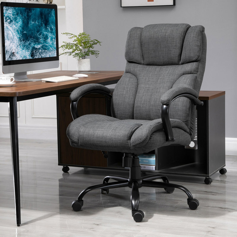 Grande et grande chaise de bureau de 500 lb. Chaise d'ordinateur à hauteur réglable avec roulettes pivotantes, housse de siège en lin, gris foncé pour le soutien et le soutien du dos. Finition, hauteur, confort