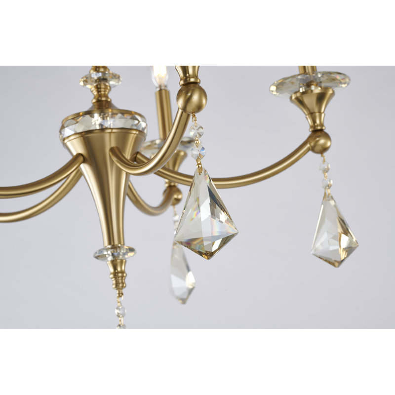 5-Light Satin Brass Chandelier With Crystals, Champagne, Satin Brass