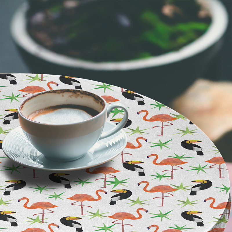Ebern Designs Tropical Fitted Round Tablecloth Multicolor 77359, 51.97" Round