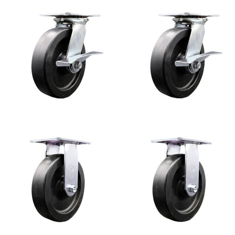 8 Inch Polyolefin Caster Set with Ball Bearing 2 Brakes and 2 Rigid SCC