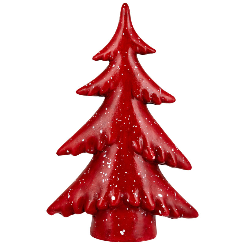 Décoration de table arbre de Noël brillant avec décorations enneigées - 10 po - rouge