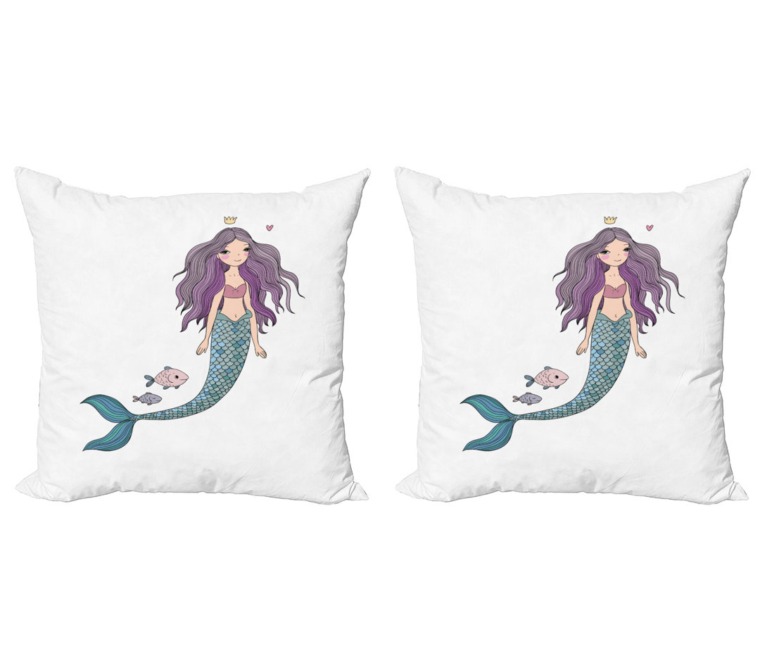 Dekokissen Kissenbezug, Cartoon Mermaid Princess, Kids, Violet Blue und Beige