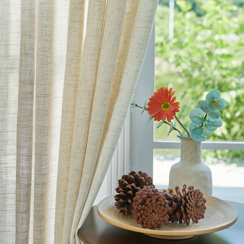 Carthamus Polyester Linen Textured Light Filtering Semi-Sheer Back Tab Curtain Pair(Set of 2), Natural, 52" W x 96" L