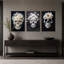 Triptyque floral blanc et crâne sur fond sombre, ensemble de 3 toiles murales pour l'Halloween-514398055
