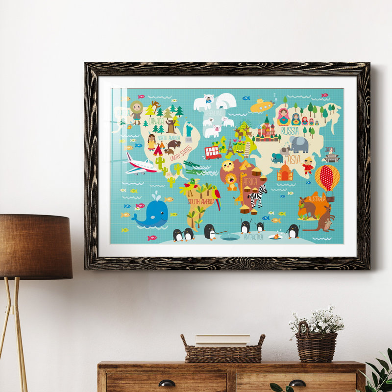Carte du monde des enfants - impression encadrée, H 24 po x l 18 po x P 1,5 po, Cadre noir
