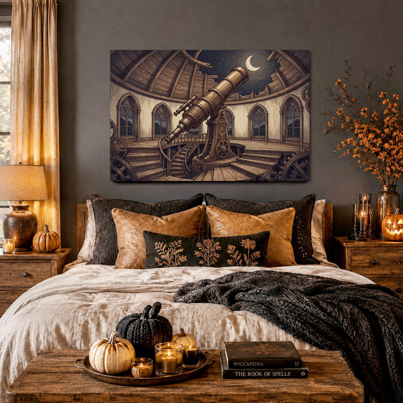 Art mural sur toile en laiton avec télescope Steampunk, H 28 po x l 40 po