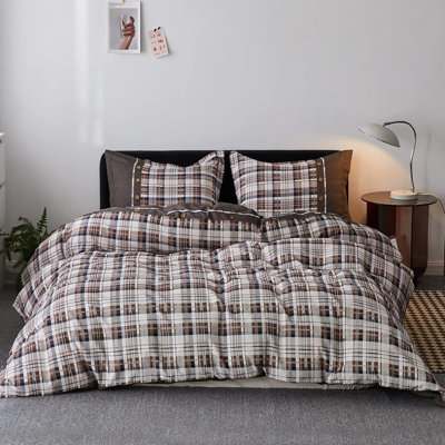 100% Cotton Buffalo Check Plaid Printed Duvet Cover Set