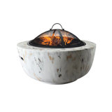 Outdoor Round Fire Pit Small Wood Burning Fire Pit Bonfire With Faux Imitation Painted Ceramic Appearance Base For Patio Garden Backyard,quick Ignition With Spark Screen, Poker, Stainless Steel Burner,24 Inch