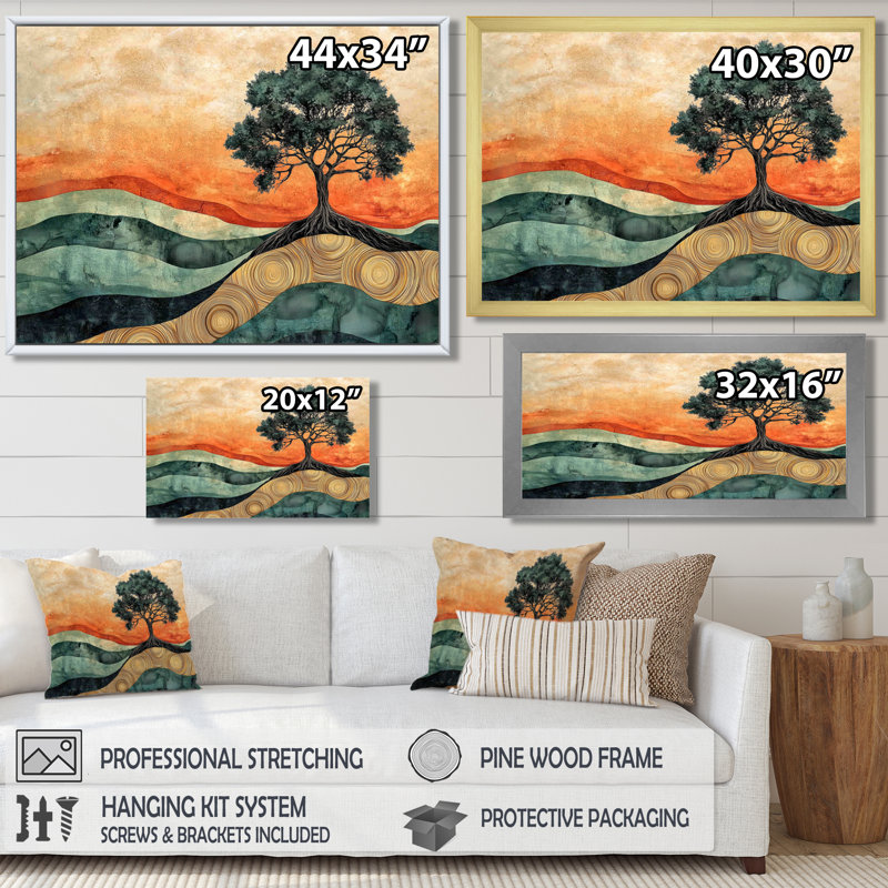 Baobab africain avec des racines de sérénité IV - arbre, art mural, H 24 po x l 32 po, Cadre simple, Noir