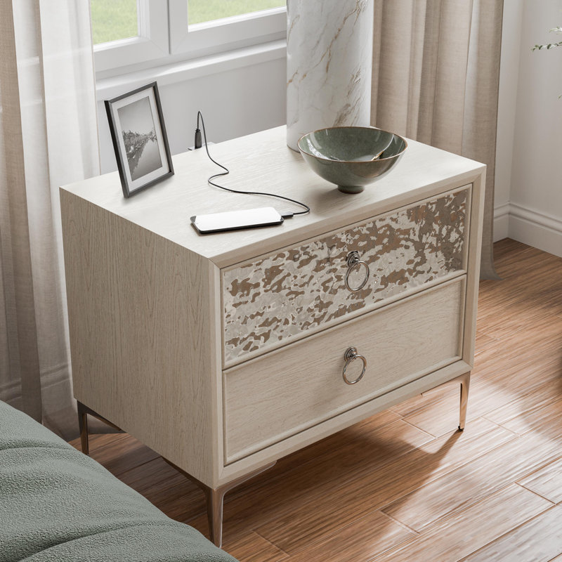 Table de chevet 2 tiroirs Preste, Beige