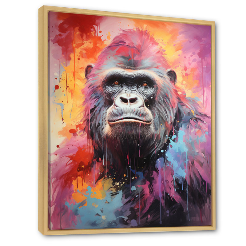 Rose et noir Popart Gorilla - imprimé, H 32 po x l 16 po x P 1 po, Cadre naturel flottant
