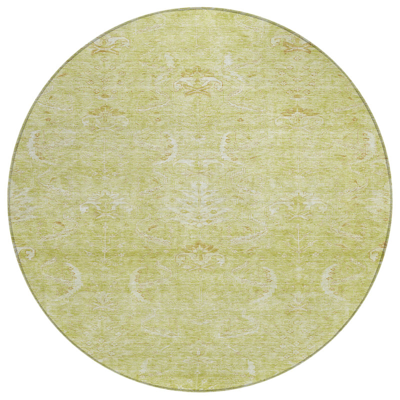 Tapis intérieur lavable rond 8 po vert et ivoire artichaut