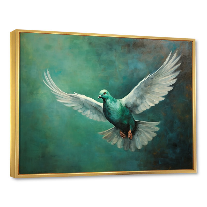 «Teal Dove S Journey», reproduction sur toile, Cadre flottant doré, H 12 po x l 20 po x P 1 po