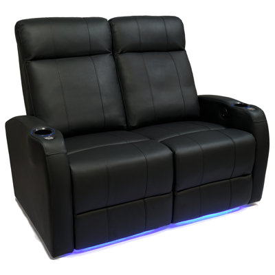 Upholstered Top Grain Leather Home Theater Seating with Cup Holder