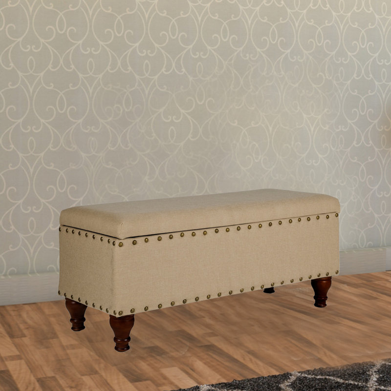 Banc de rangement rembourré avec plateau rabattable Griffiths, H 18 po x l 42 po x P 18 po, Gris