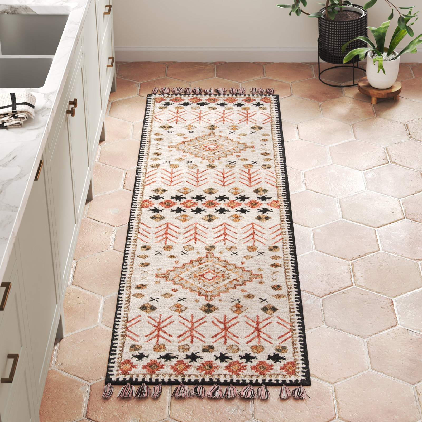 Anine Pink Beige Hand-Woven Wool Rug, Runner 2'3" x 8'