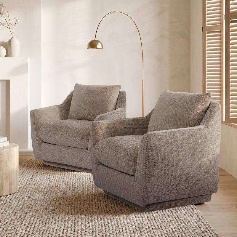 Fauteuil d'appoint moderne pivotant à 360° entièrement assemblé, recouvert de chenille, Brun