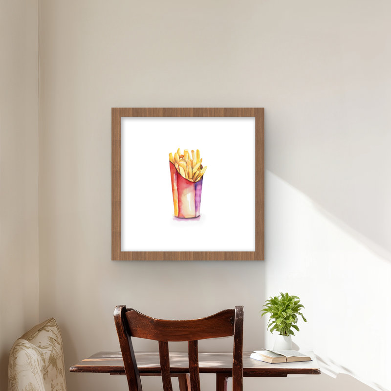 Aquarelle, frites, reproduction encadrée, H 16 po x l 16 po, Brun