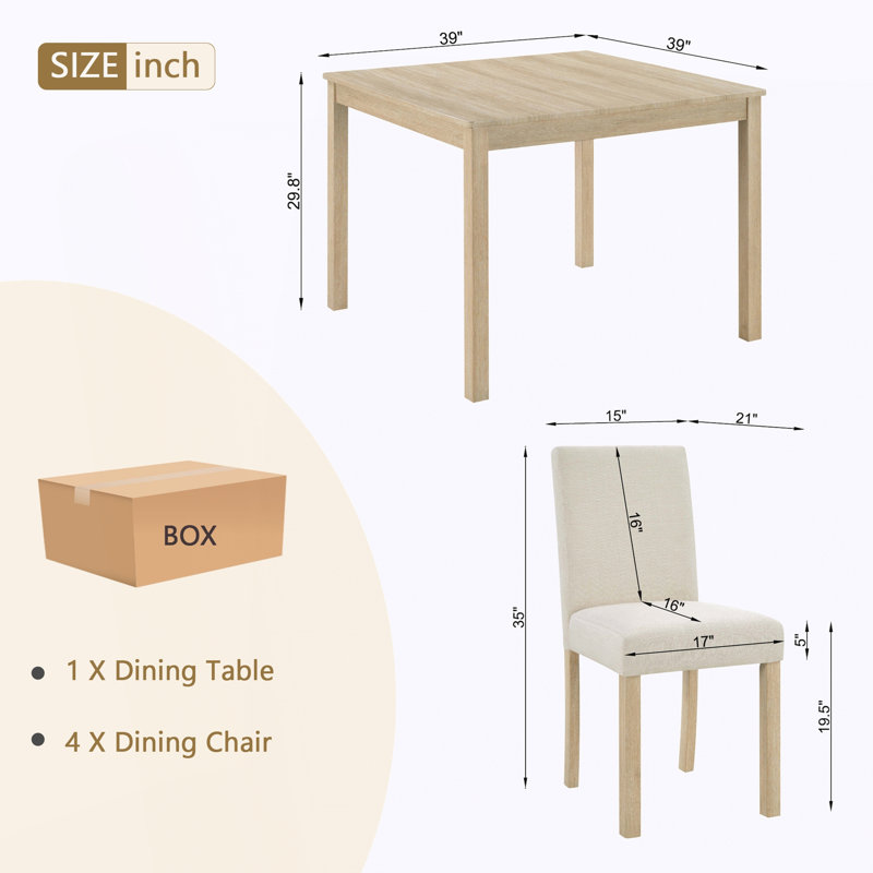 Ensemble de table de salle à manger 5 pièces avec 4 chaises, ensemble de table de salle à manger pour 4 avec chaises, Beige