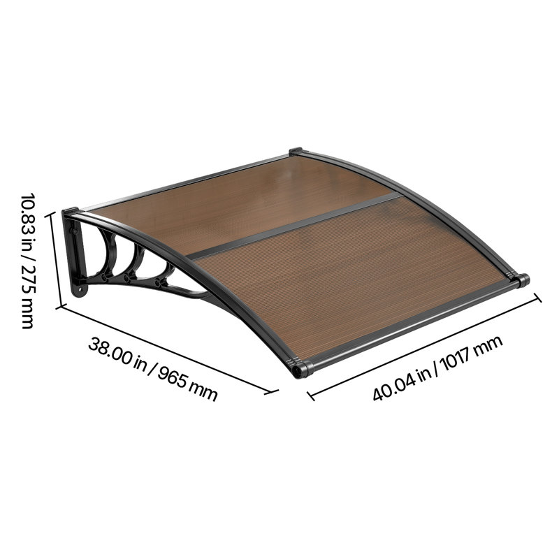 Awnings for Door Entrance, 38 x 40 in, Exterior Front Door Window Awnings with Drainage & ABS Bracket, Rain Snow Sun Protection, Overhang Polycarbonate Door Canopy for Porch Patio, Brown