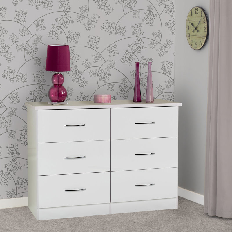 Kosie 6 Drawer Chest, White Gloss
