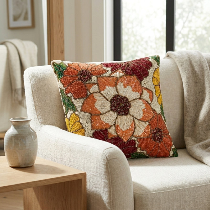  Beaded Square Pillow Cover & Insert