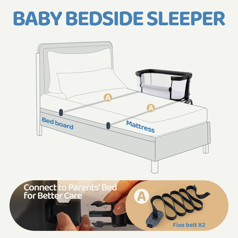 Bedside Cot with Mattress, Black