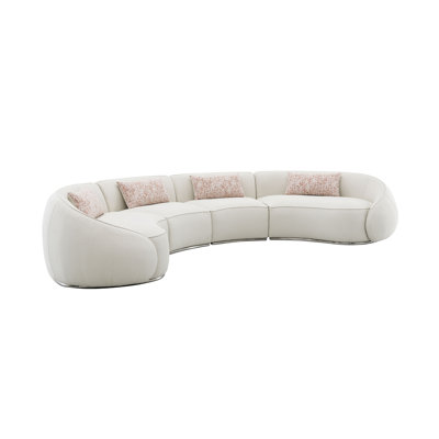 Sahara Beige Boucle Sectional Sofa W/3 Pillows