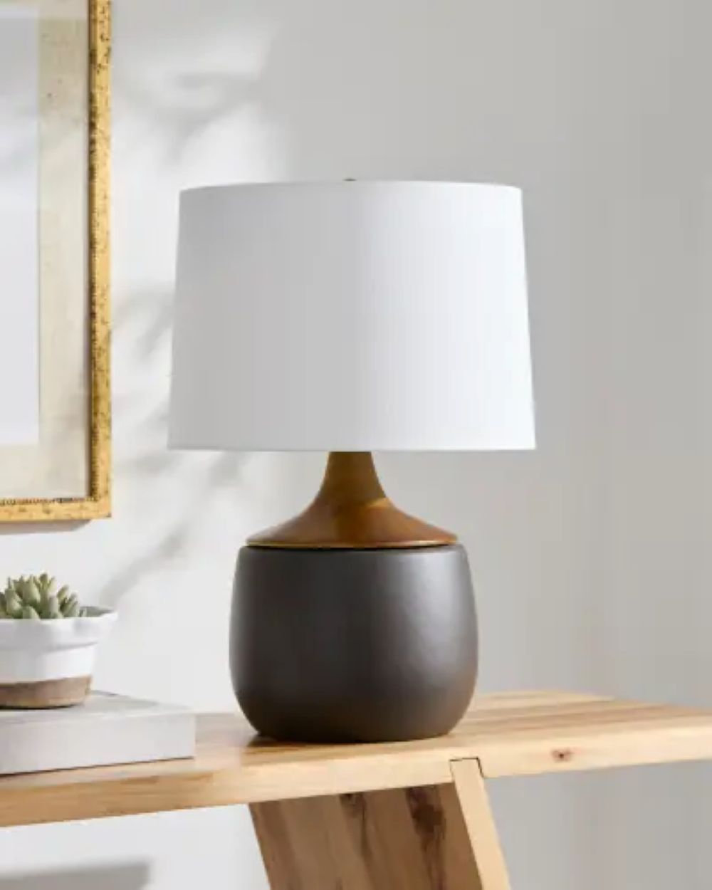 Ceramic Table Lamp, Gray, White
