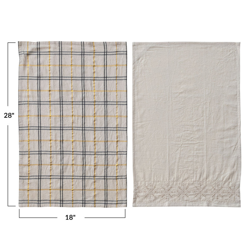 Woven Tea Towels With Metallic Thread Embroidery And Beads