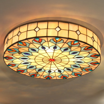 4-Light 19.7" Dimmable Tiffany Glass Flush Mount