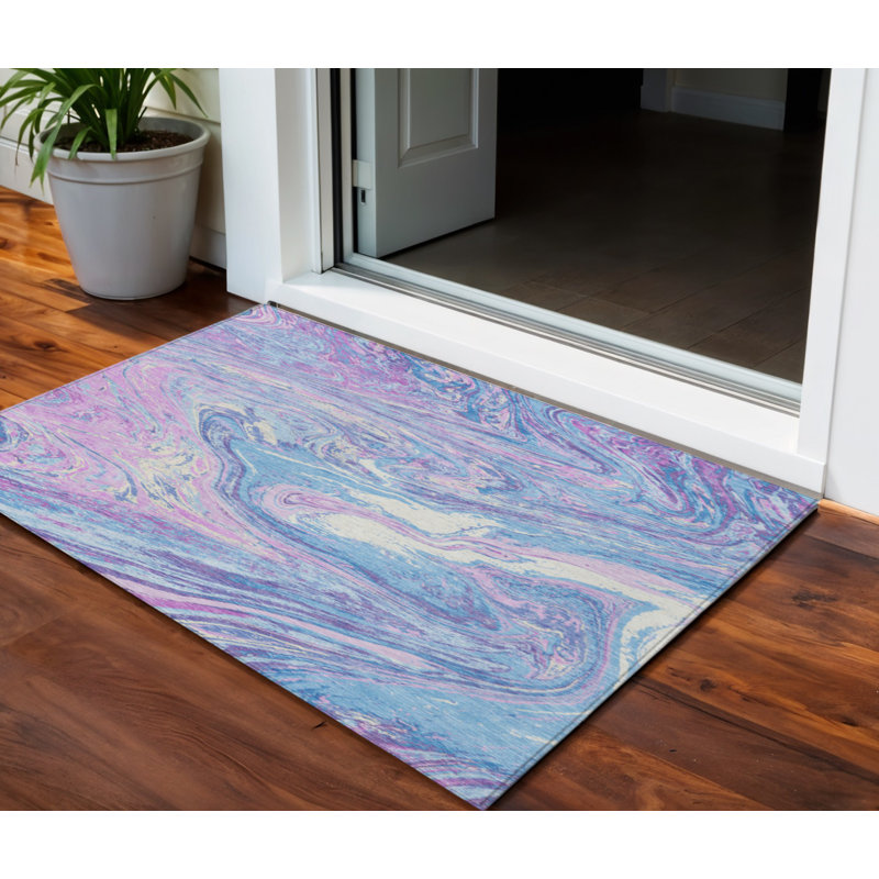 Tapis d'extérieur lavable abstrait bleu ciel 3 pi x 5 pi