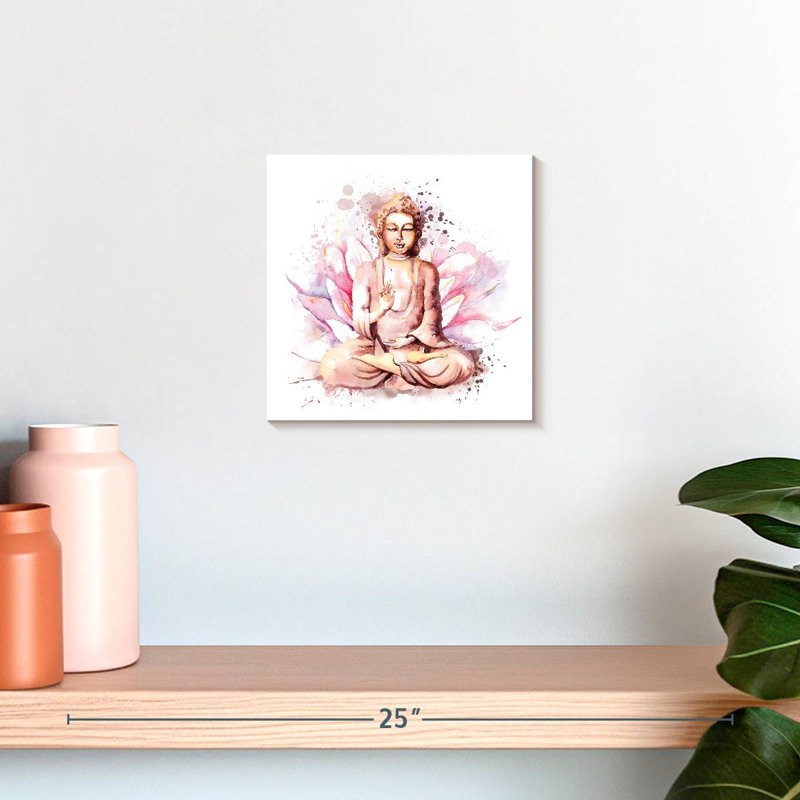 Buddha on Lotus Splatter - Reproduction sur toile tendue, H 10 po x l 10 po x P 1,25 po